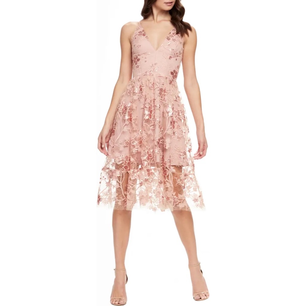 Dress the Population Ally 3D Floral Mesh Cocktail Dress in Dusty Pink XXL NWT